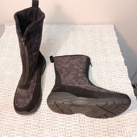 Lands' End women's suede & leaf print zip-up mid calf winter boots sz 8.5 B - Picture 1 of 12